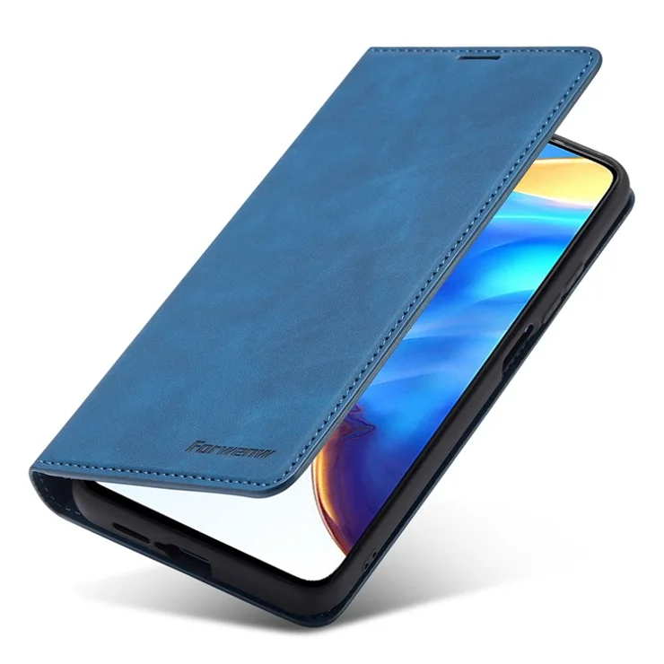 FORWENW for Xiaomi Redmi Note 11 4G (Qualcomm) Fantasy Series Skin-touch PU Leather Well-protected Cover Anti-drop Cell Phone Stand Wallet Case - Blue