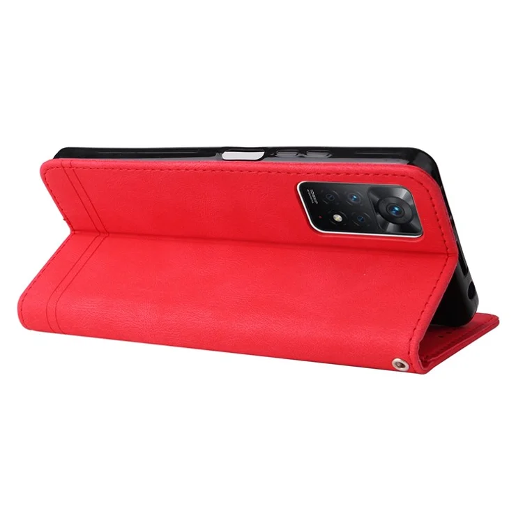 For Xiaomi Redmi Note 12 Pro 4G / 11 Pro 4G (Mediatek) / Note 11 Pro 5G (Qualcomm) / Note 11E Pro Leather Cases Phone Cover Stand with Strap - Red