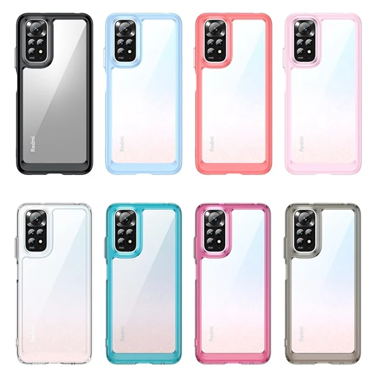For Xiaomi Redmi Note 11 4G (Qualcomm)/Note 11S 4G Shock Absorption TPU + Acrylic Hybrid Case, Independent PC Buttons Protective Phone Cover - Transparent Grey