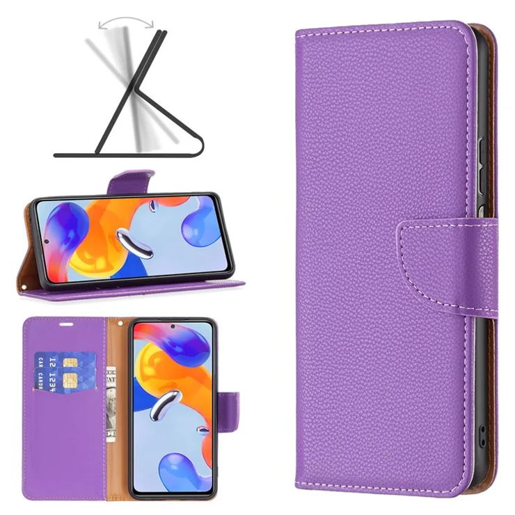 For Xiaomi Redmi 10C 4G Wallet Case Litchi Texture Flip Leather Mobile Cover Stand with Strap - Purple