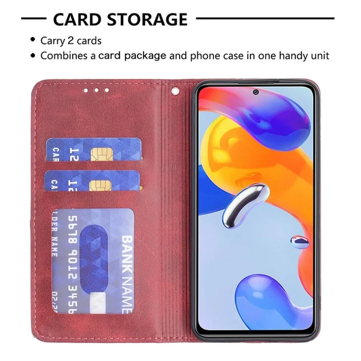For Xiaomi Redmi 10C 4G Leather Case with Card Holder Imprinting Pattern Phone Stand Cover - Red