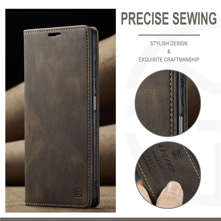 AUTSPACE A01 Series for Xiaomi 11T / 11T Pro PU Leather Case RFID Blocking Vintage Wallet Stand Flip Cover - Coffee