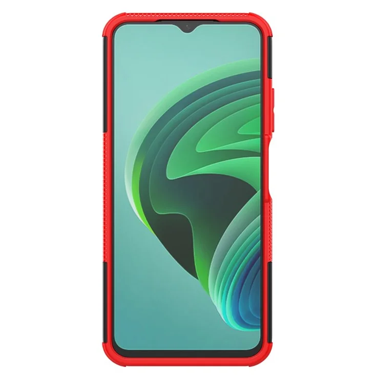 For Xiaomi Redmi Note 11E 5G / 10 5G / 10 Prime+ 5G Tire Texture Shock-Absorption Cover Kickstand Combo PC+TPU Dual Layer Design Protective Phone Case - Red