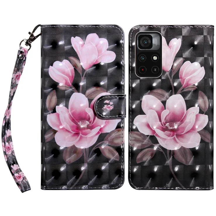 Protective Case for Xiaomi Poco M4 Pro 5G Shockproof Wallet Phone Case Pattern Printing PU Leather Stand Cover - Pink Flower