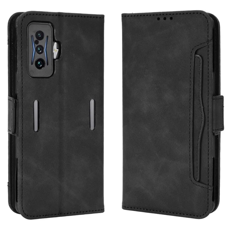 For Xiaomi Poco F4 GT/Redmi K50 Gaming Bump Prevention Multiple Card Slots Phone Cover PU Leather Wallet Stand Case - Black