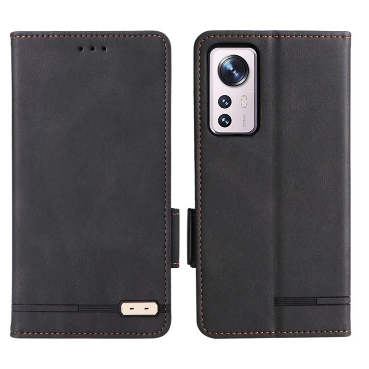 For Xiaomi 12 5G/12X 5G/12S 5G Hardware Design Wallet Case PU Leather + TPU Full Protection Stand Phone Cover - Black