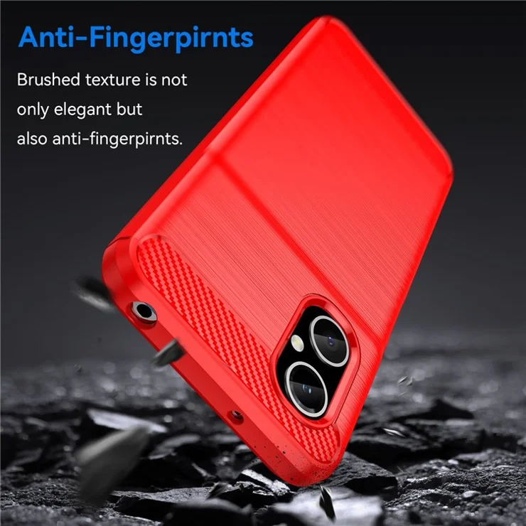 For Xiaomi Poco M4 5G Durable TPU Cell Phone Case Carbon Fiber Texture Brushed Surface Wear-resistant Cover - Red