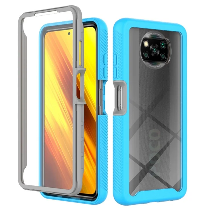 For Xiaomi Poco X3/Poco X3 Pro/Poco X3 NFC Anti-wear PC + TPU Hybrid Protective Case 3-in-1 Phone Cover with PET Screen Protector - Baby Blue