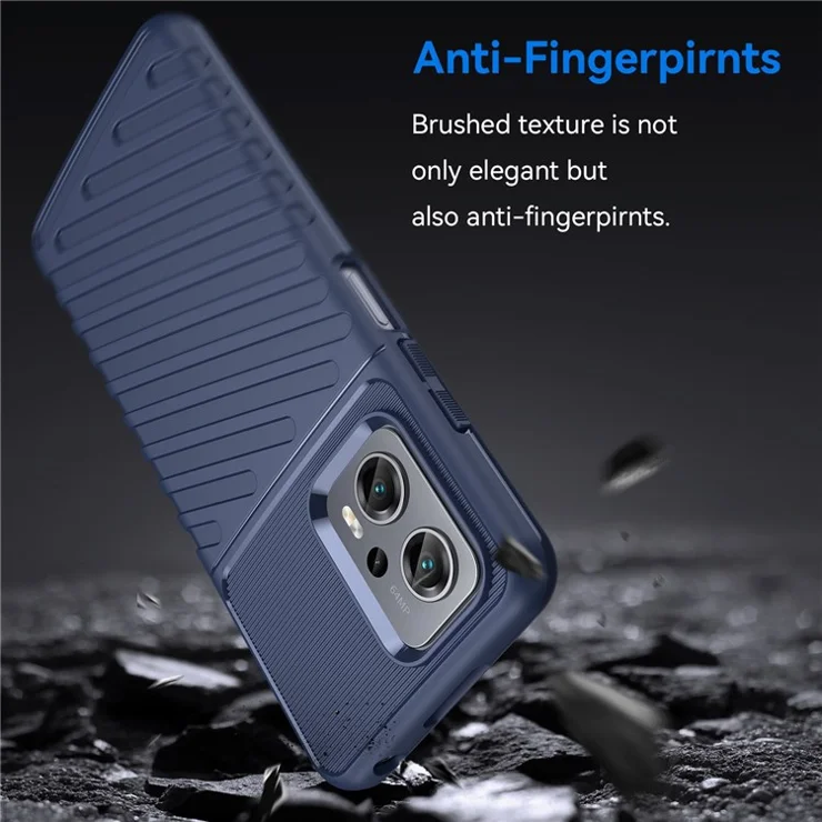For Xiaomi Redmi Note 11T Pro 5G / Note 11T Pro+ 5G / Note 12T Pro 5G / Poco X4 GT 5G / Redmi K50i 5G Thunder Series Thickened TPU Phone Case Twill Texture Anti-fingerprint Anti-shock Protector - Blue