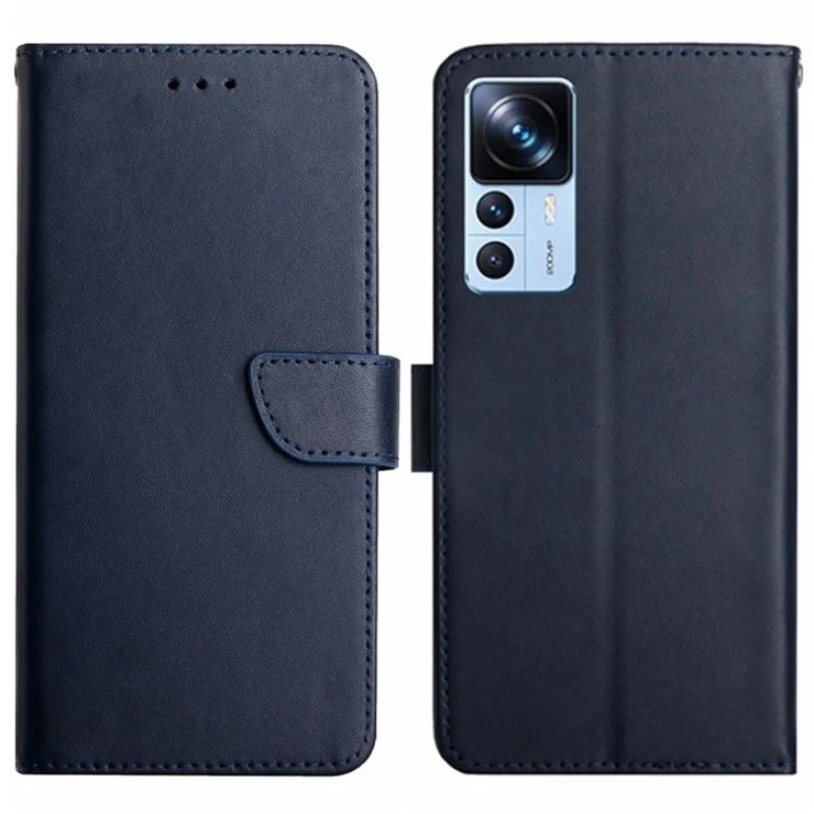 For Xiaomi 12T 5G / Redmi K50 Ultra 5G / 12T Pro 5G HT02 Nappa Texture Genuine Leather Magnetic Closure Phone Cover Wallet Stand Case - Blue