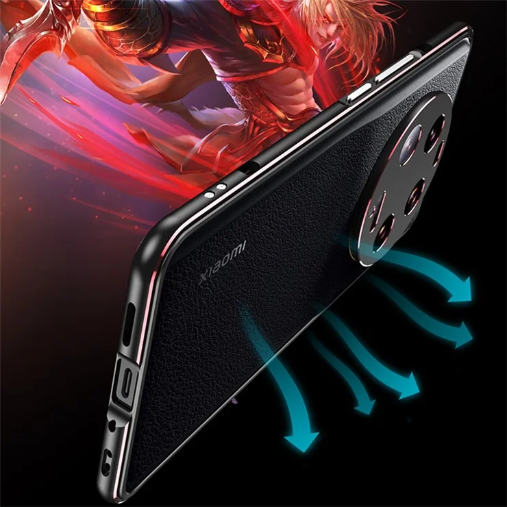 For Xiaomi 13 Ultra Anti-Scratch Phone Case PU Leather+Metal Frame Slim Shell with Camera Lens Cover - Black+Silver
