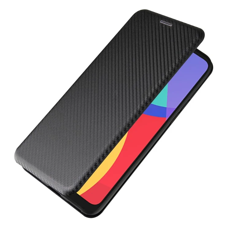 Carbon Fiber Texture Auto-absorbed Leather Stand Shell Cover with Card Holder for Alcatel 1S (2021) - Black