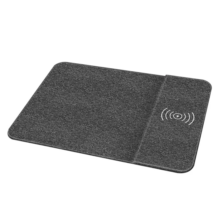 Multifunctional 10W Qi Wireless Charging Mouse Pad Cloth Texture Non-Slip Mouse Mat with Indicator Light for Home Office - Black