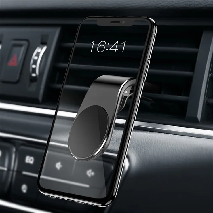 For iPhone Samsung Xiaomi L Shape Strong Magnetic Mobile Phone Support Car Air Vent Mount Phone Holder - Black