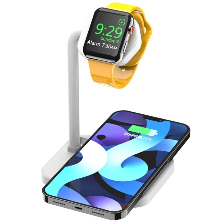 AJZJ01SW 2 in 1 Charging Stand Phone/Headset Wireless Charger + Watch Stand for Apple Devices - White