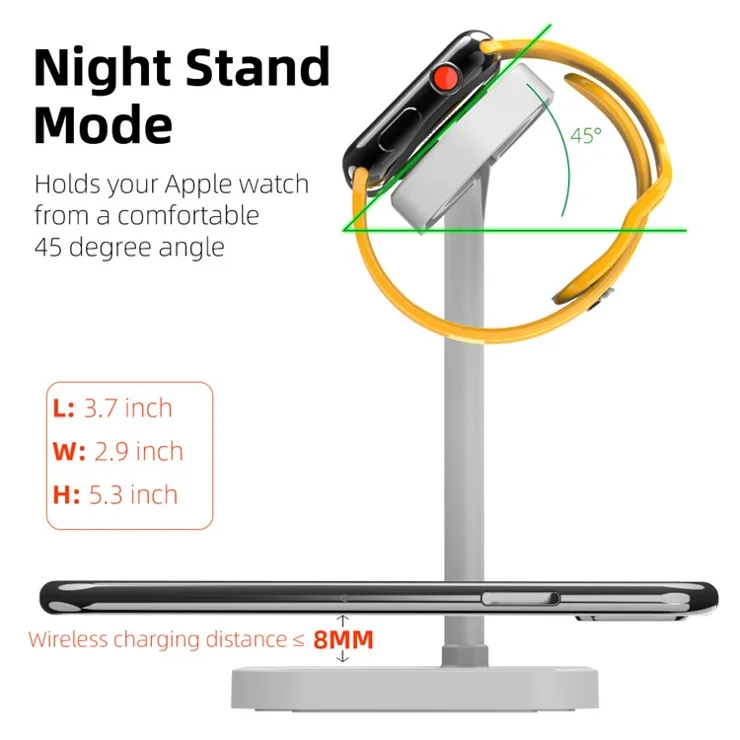 AJZJ01SW 2 in 1 Charging Stand Phone/Headset Wireless Charger + Watch Stand for Apple Devices - White
