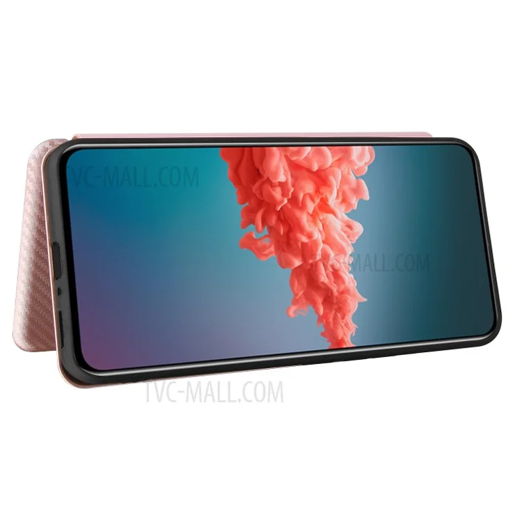 Auto-absorbed Stand Cover for ZTE Axon 20 5G (ZTE A20 5G) Carbon Fiber Texture Leather Case - Rose Gold
