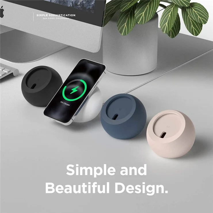 Round Wireless Charger Mount Mobile Phone Fast Charging Stand Holder Base Compatible with MagSafe Samsung iPhone - White