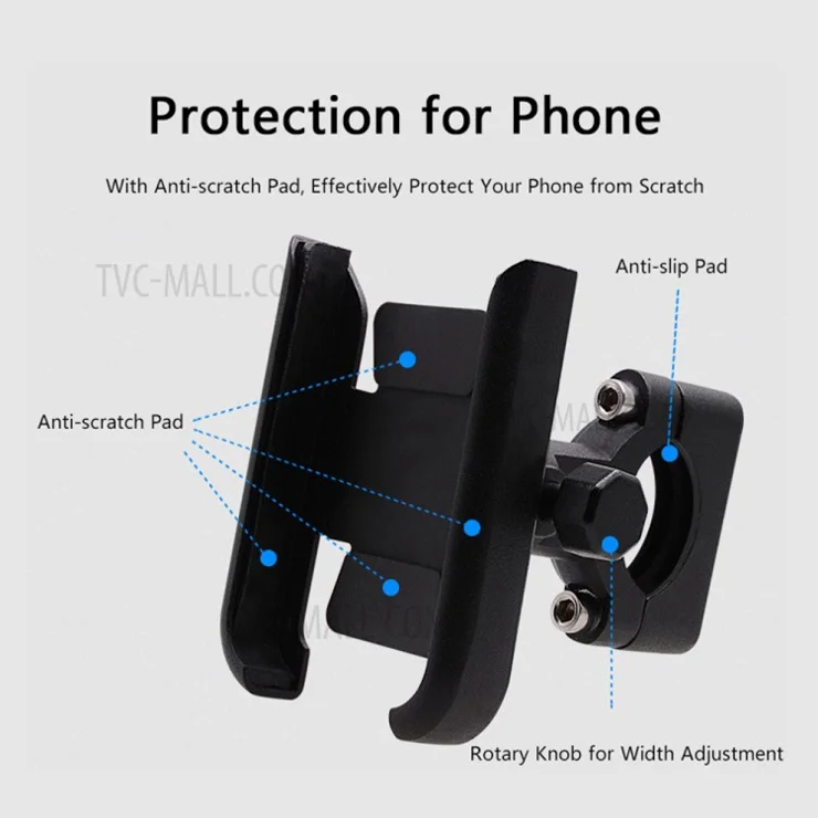 WUPP 360 Degree Aluminum Alloy Motorcycle Bike Rear Mirror Phone Holder GPS Stand Mount for 4-6.5 inch Phone - Silver