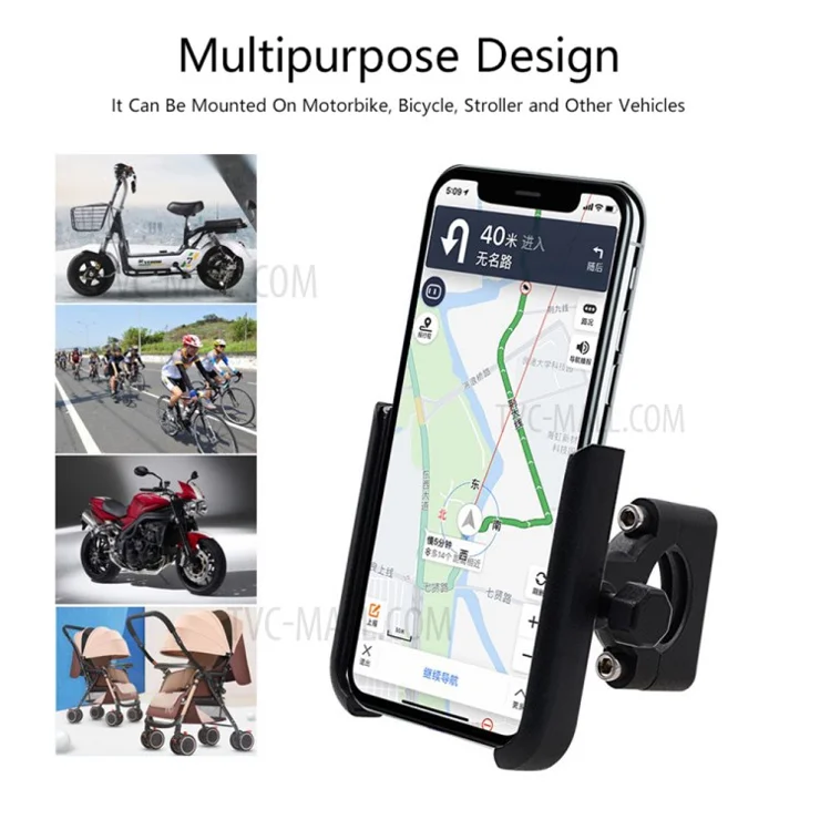 WUPP 360 Degree Aluminum Alloy Motorcycle Bike Rear Mirror Phone Holder GPS Stand Mount for 4-6.5 inch Phone - Silver