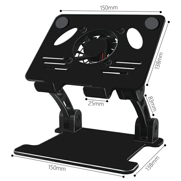 Anti-slip Portable Desktop Tablets Stand Aluminum Alloy Folding Adjustable Holder with Cooling Fan for iPad / within 12.9" Tablets - Silver