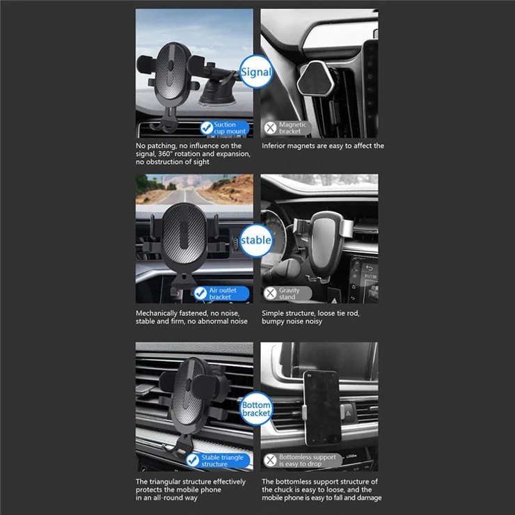 Car Windshield Dashboard Suction Cup Mount Telescopic Gravity Auto Clamp Phone Holder Stand - Black / Red