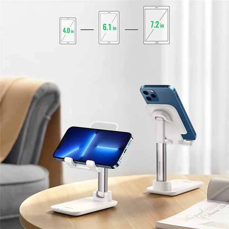 UGREEN 20434 Folding Desk Phone Stand Adjustable Phone Holder for Live Steaming Hands-Free Video Compatible with iPhone 13 Pro Max Galaxy S21 Ultra / S20 FE - White