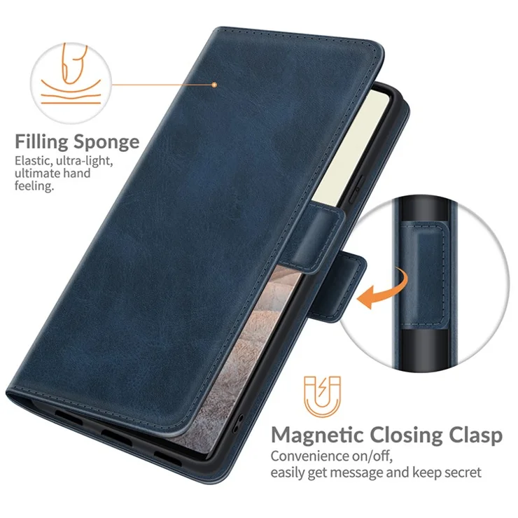 Folio Flip Magnetic Clasp Closure PU Leather Phone Cover Case with Stand for Google Pixel 6 - Blue