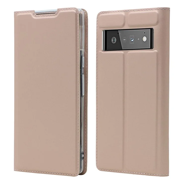 Card Holder Design PU Leather Magnetic Closure Cell Phone Case for Google Pixel 6 - Rose Gold