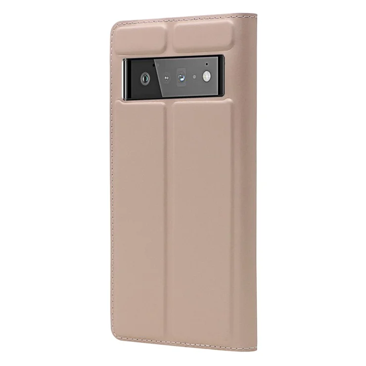 Card Holder Design PU Leather Magnetic Closure Cell Phone Case for Google Pixel 6 - Rose Gold