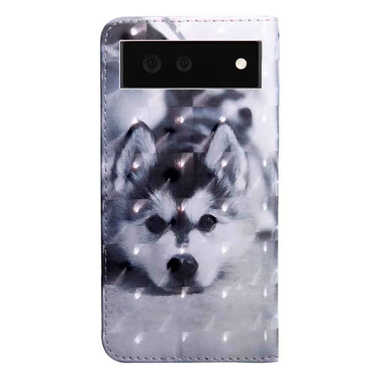 3D Pattern Printing Soft PU Leather Stand Magnetic Flip Wallet Phone Case with Strap for Google Pixel 6 - Dog