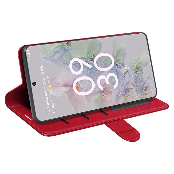 Fall-resistant Crazy Horse Texture PU Leather + TPU Stand Wallet Phone Case Cover for Google Pixel 6a - Red
