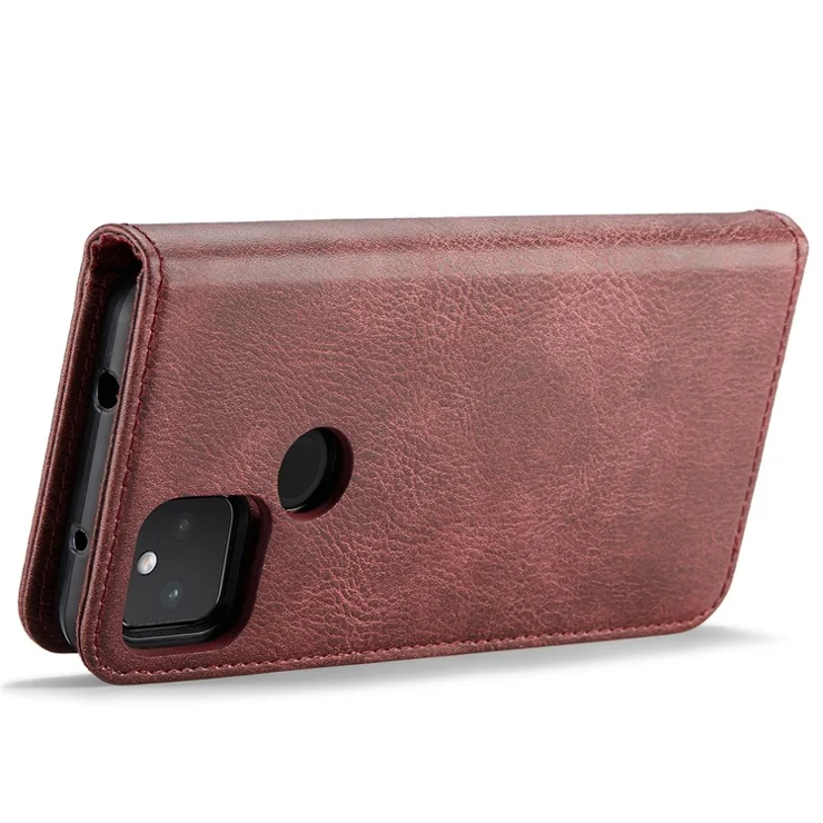 DG.MING Anti-scratch Mobile Phone Bag Split Leather Wallet Full Protection Cover Shell Detachable 2-in-1 TPU Inner Phone Case for Google Pixel 5a 5G - Red