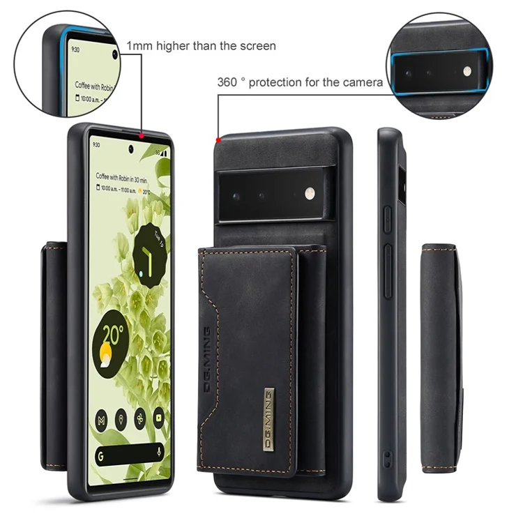 DG.MING M2 Series Shockproof Anti-scratch Magnetic Wallet Design Hybrid Case with Kickstand for Google Pixel 6 Pro - Black