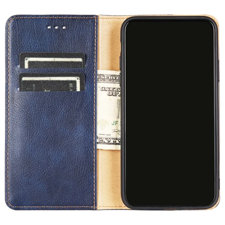 Flip PU Leather + TPU Bumper Stand Cover Wallet Auto-absorbed Phone Case for Google Pixel 6a - Blue
