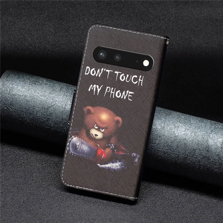 For Google Pixel 7 5G Phone Case Pattern Printing PU Leather Wallet Stand Cover - Bear