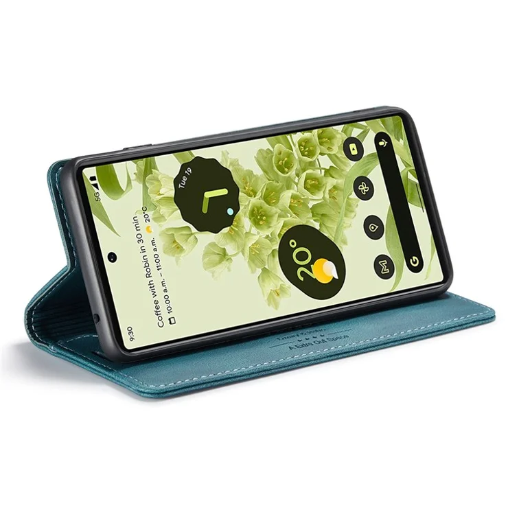 AUTSPACE A01 Series for Google Pixel 6 PU Leather Case RFID Blocking Wallet Stand Flip Cover - Blue