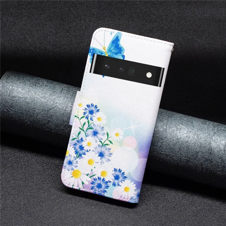 For Google Pixel 7 Pro 5G Phone Case Pattern Printing PU Leather Wallet Stand Cover - Butterfly and Flowers