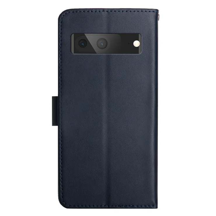 For Google Pixel 7 5G Magnetic Closing Genuine Leather Nappa Texture Full Protection Wallet Stand Mobile Phone Case - Blue