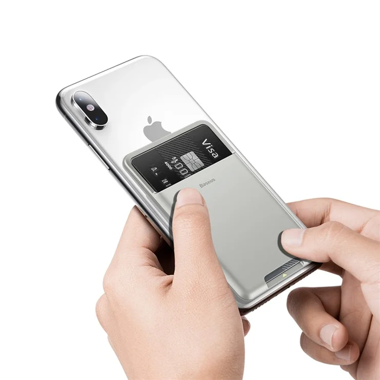 BASEUS Phone Back Stick Silicone Card Bag Portable Card Holder for Mobile Phones - Light Grey