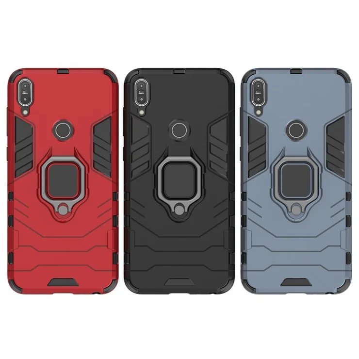 Cool Armor Guard Ring Holder Kickstand PC TPU Hybrid Cell Phone Case for Asus ZenFone Max Pro (M1) ZB602KL - Black