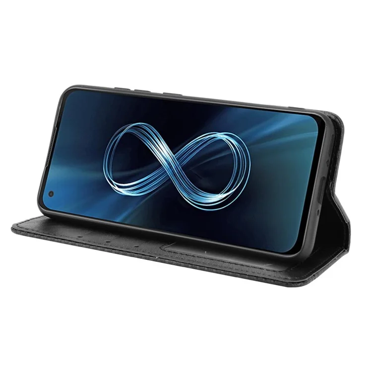 Vintage Style Magnetic Auto-absorbed Phone Wallet Stand Leather Case Cover for Asus Zenfone 8 ZS590KS - Black