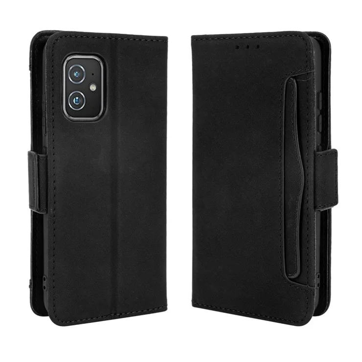 Multiple Card Slots Wallet Stand Leather Protection Phone Case Shell for Asus Zenfone 8 ZS590KS - Black