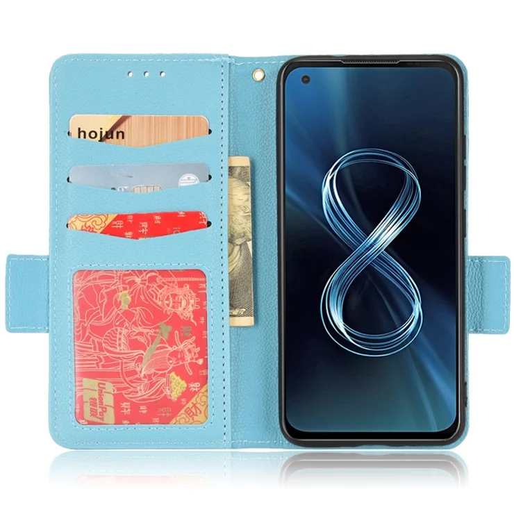For Asus Zenfone 8 ZS590KS / Zenfone 8Z Litchi Texture Leather Phone Case PU Leather Protective Cover Stand Wallet - Baby Blue