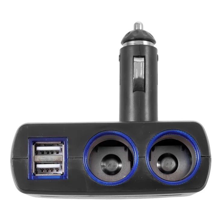 OLESSON 1630 90° Rotary Joint 120W 1 to 2 Cigarette Lighter Sockets + Dual USB Car Charger - Black