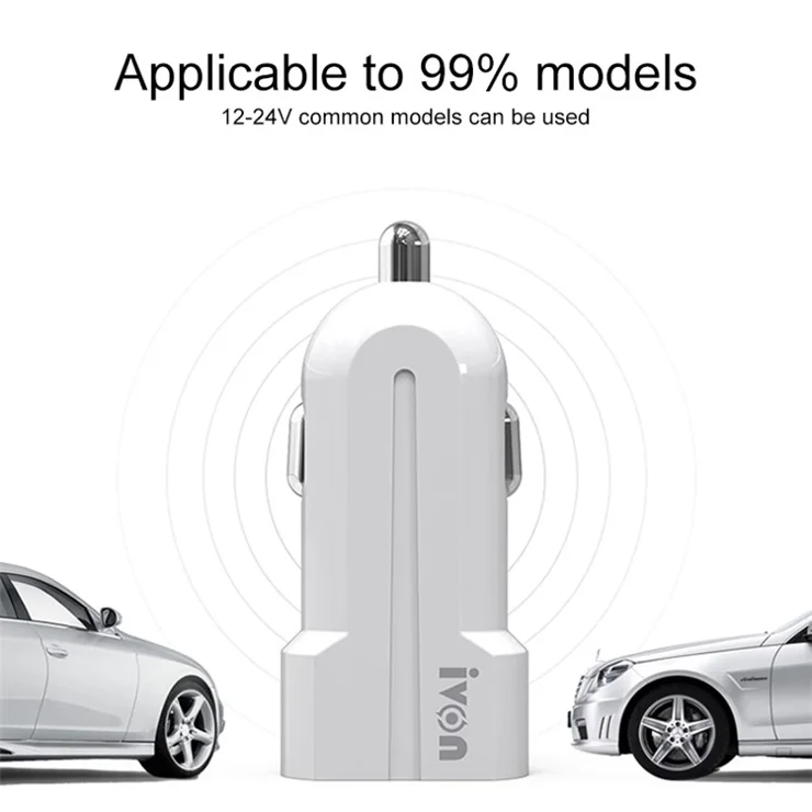 IVON CC13 QC 3.0 Fast Charging Cigarette Lighter LED Indicator Light Car Charger + Cable Set - Micro USB Cord