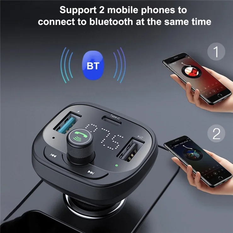 LOHEE S-21 Bluetooth-compatible Car Charger Adapter FM Transmitter QC3.0 USB Fast Charging Car Charger Support TF Card/U-disk/BT Music Player