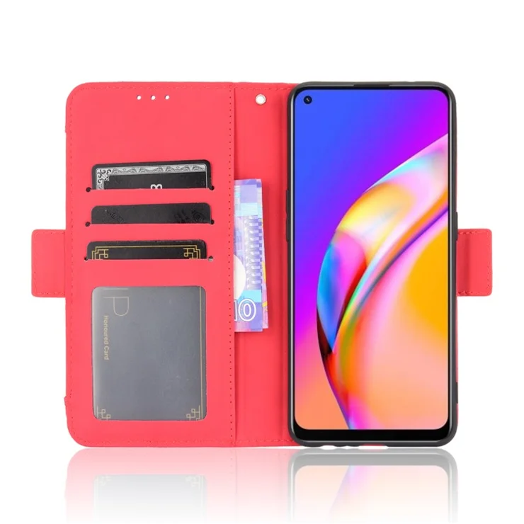Multiple Card Slots Design Wallet Stand Leather Phone Case for Oppo A94 4G/F19 Pro 4G/Reno5 F/Reno5 Lite - Red