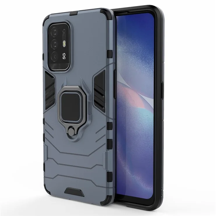 Cool Guard PC + TPU Kickstand Hybrid Phone Cover Case for Oppo Reno5 Z - Blue