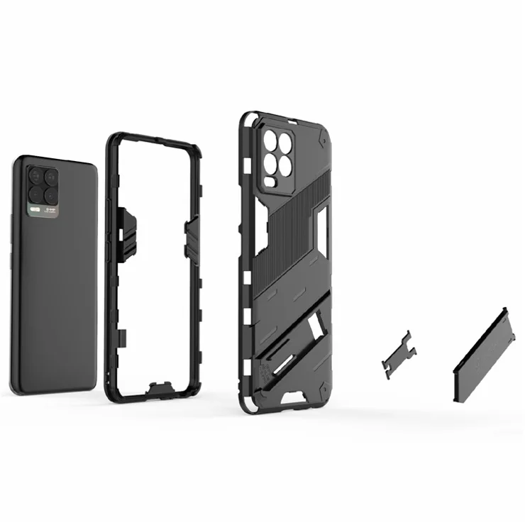 Foldable Kickstand PC + TPU Shockproof Hybrid Phone Back Case Cover for Realme 8 - Red